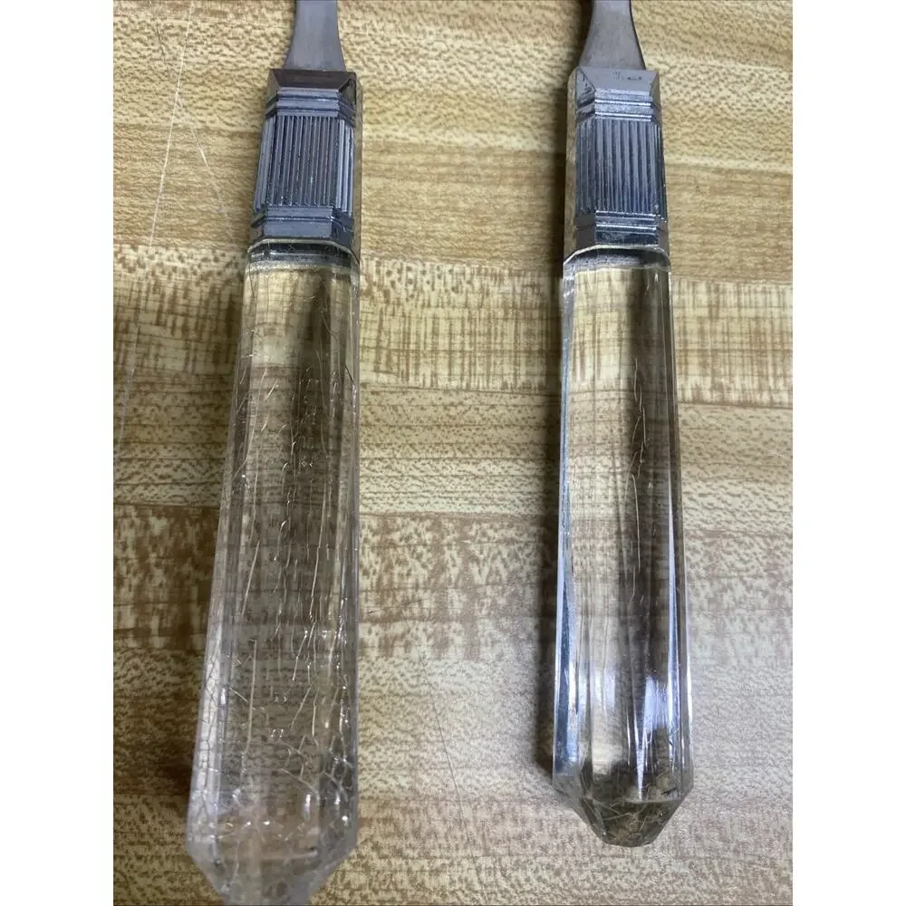 Vintage MCM Fork And Pie Server Lucite Acrylic Flatware Stainless Steel Taiwan